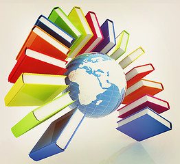 Image showing Colorful books like the rainbow and earth . 3D illustration. Vin