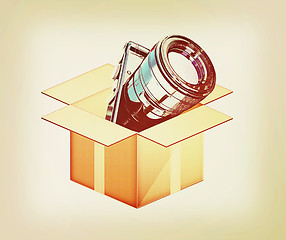 Image showing camera out of the box. 3D illustration. Vintage style.