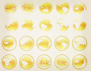 Image showing Set of yellow 3d globe icon with highlights . 3D illustration. V