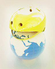 Image showing Bicycle helmet on earth. The concept of healthy life and sport. 