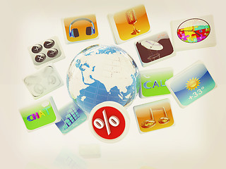 Image showing Earth and percent with cloud of media application Icons . 3D ill