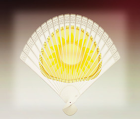 Image showing Colorful hand fan. 3D illustration. Vintage style.