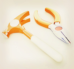 Image showing pliers and hammer. 3D illustration. Vintage style.