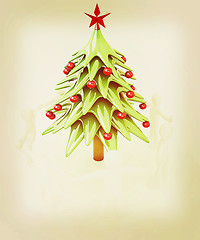 Image showing 3D human around Christmas tree. 3D illustration. Vintage style.
