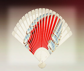 Image showing Colorful hand fan . 3D illustration. Vintage style.