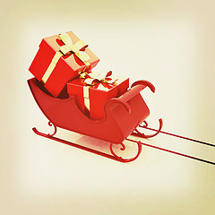 Image showing Christmas Santa sledge with gifts. 3D illustration. Vintage styl