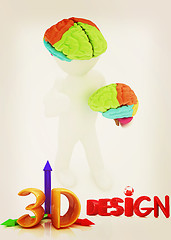 Image showing 3d people - man with a brain. 3D illustration. Vintage style.