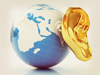 Image showing Ear gold 3d on earth. 3D illustration. Vintage style.