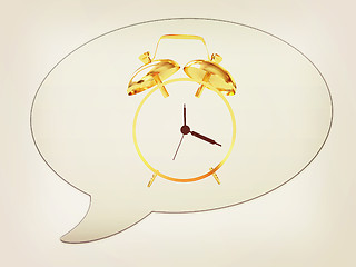 Image showing messenger window icon. Gold alarm clock icon . 3D illustration. 