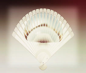 Image showing Colorful hand fan . 3D illustration. Vintage style.