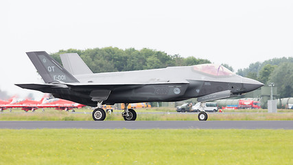 Image showing LEEUWARDEN, THE NETHERLANDS - JUNE 10, 2016: Dutch F-35 on the r