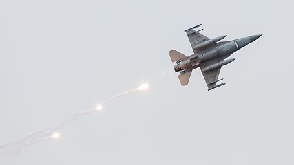 Image showing LEEUWARDEN, THE NETHERLANDS - JUN 11, 2016: Dutch F-16 fighter j