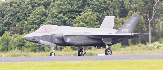 Image showing LEEUWARDEN, THE NETHERLANDS - JUNE 10, 2016: Dutch F-35 on the r