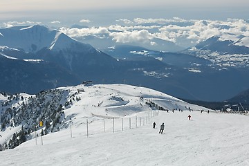 Image showing Skiing slopes from the top