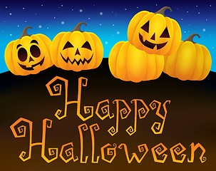 Image showing Happy Halloween sign with pumpkins 1