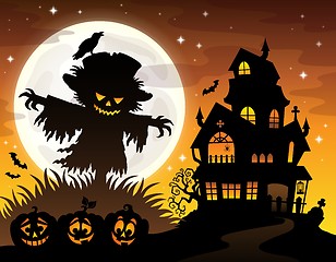 Image showing Halloween scarecrow silhouette theme 2