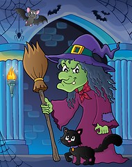 Image showing Witch with cat and broom theme image 5