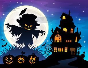 Image showing Halloween scarecrow silhouette theme 1