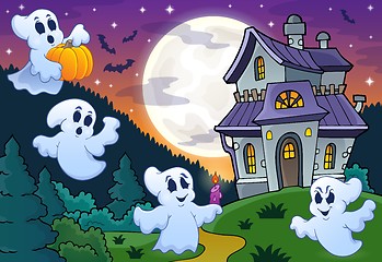 Image showing Ghosts near haunted house theme 3