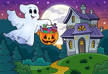 Image showing Halloween ghost near haunted house 1