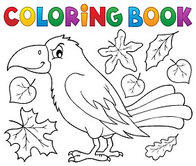 Image showing Coloring book with crow and leaves