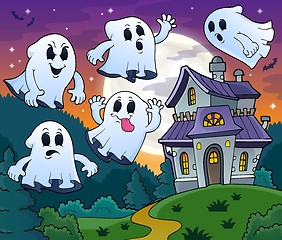 Image showing Ghosts near haunted house theme 2