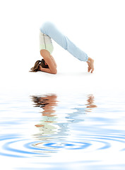 Image showing salamba sirsasana supported headstand on white sand #4