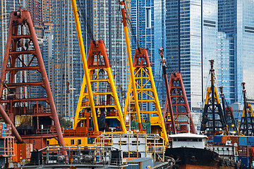Image showing Hong Kong Harbor with cargo ship