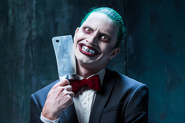 Image showing Bloody Halloween theme: crazy joker face