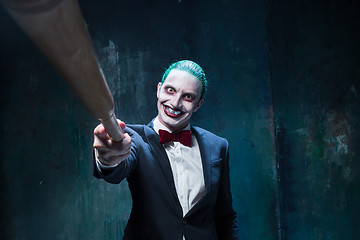 Image showing Bloody Halloween theme: crazy joker face