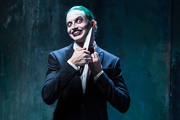 Image showing Bloody Halloween theme: crazy joker face