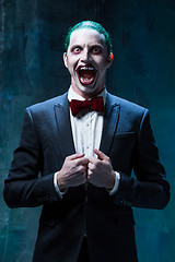 Image showing Bloody Halloween theme: crazy joker face