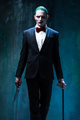 Image showing Bloody Halloween theme: crazy joker face