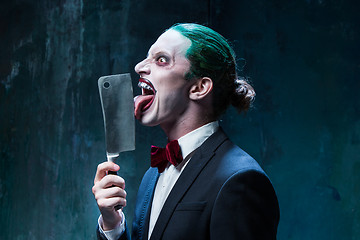 Image showing Bloody Halloween theme: crazy joker face