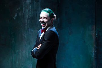 Image showing Bloody Halloween theme: crazy joker face