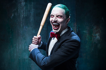 Image showing Bloody Halloween theme: crazy joker face