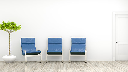 Image showing room with three blue chairs