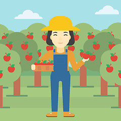 Image showing Farmer collecting apples vector illustration.