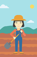 Image showing Female farmer with shovel vector illustration.