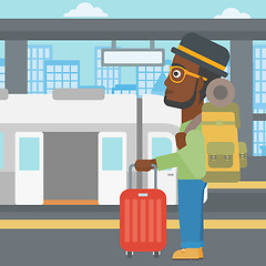 Image showing Man at the train station vector illustration.