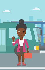 Image showing Woman travelling by bus vector illustration.