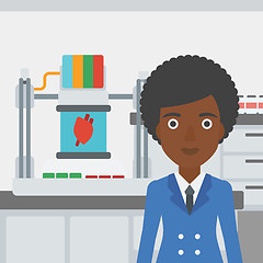 Image showing Woman with three D printer vector illustration.