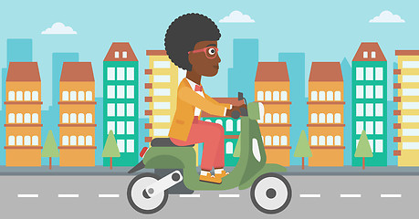 Image showing Woman riding scooter vector illustration.