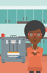 Image showing Woman with three D printer vector illustration.