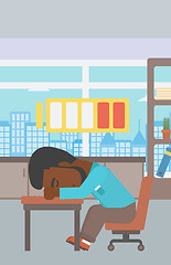 Image showing Man sleeping at workplace vector illustration.