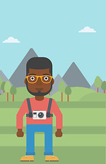 Image showing Man with camera on chest vector illustration.