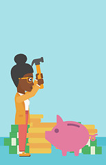 Image showing Woman breaking piggy bank vector illustration.