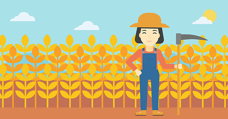 Image showing Female farmer with scythe vector illustration.