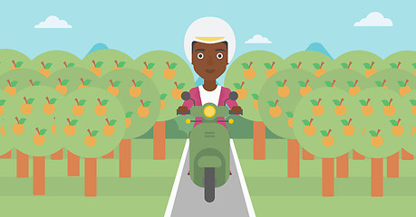 Image showing Woman riding scooter vector illustration.