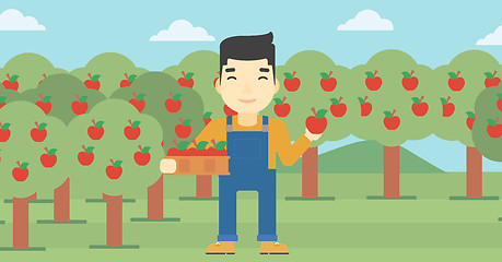 Image showing Farmer collecting apples vector illustration.